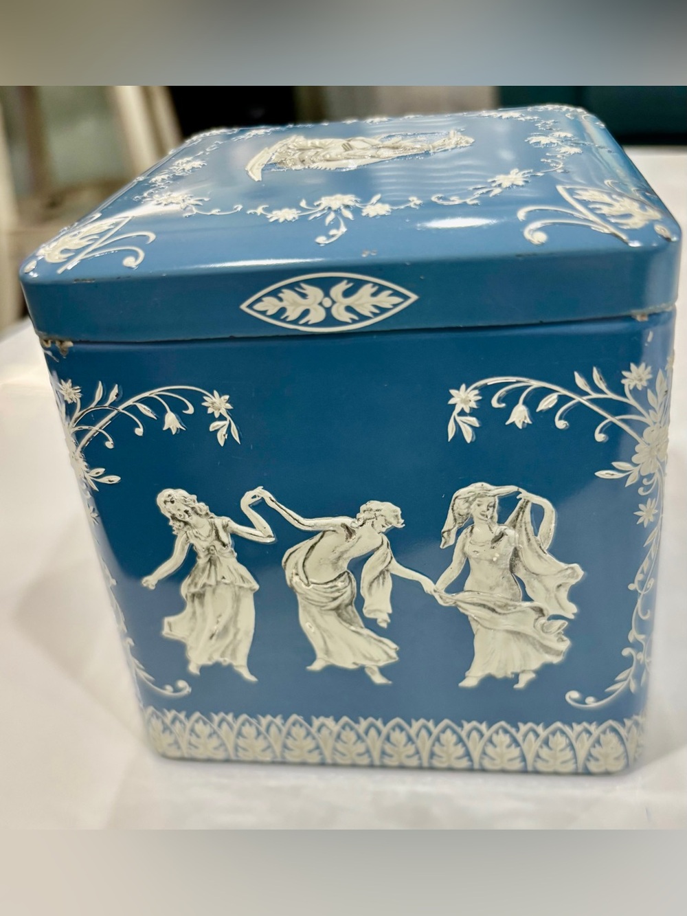 Rare Vintage Wedgwood Blue Decorative Trinket Box with Classical Relief Design